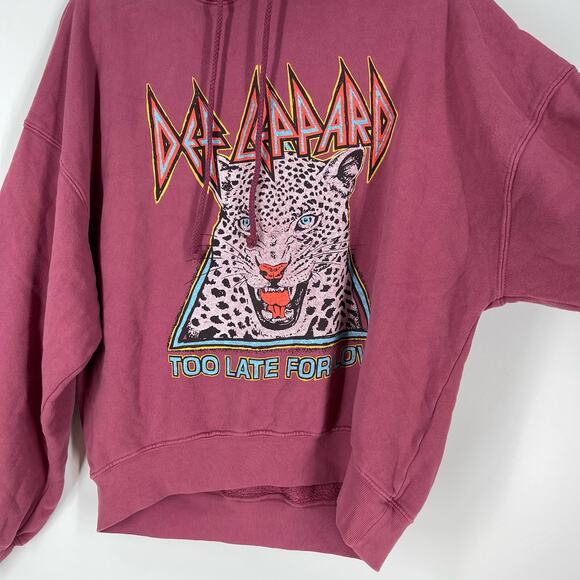Daydreamer Def Leppard Too Late For Love Oversized Hoodie Sweatershirt Pink XS - Picture 9 of 11